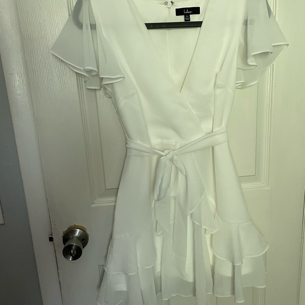 Lulu's White Flutter Sleeve Mini Dress
